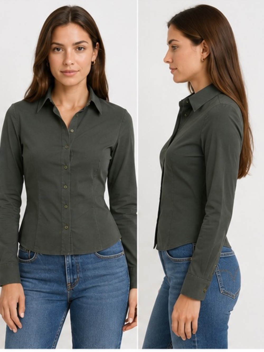 Anne Fontaine Olive Green Button-Down Shirt Size 36 Like New